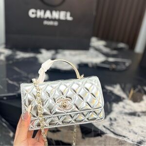 Chanel Silver Quilted Crossbody Bag